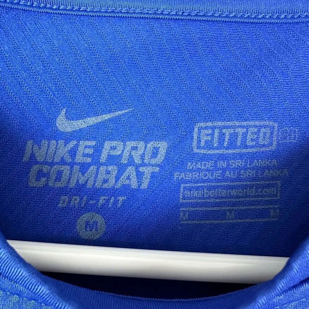 Nike Pro Combat Hyperwarm Shirt Mens M Blue Dri Fit Compression‎ Athletic READ*